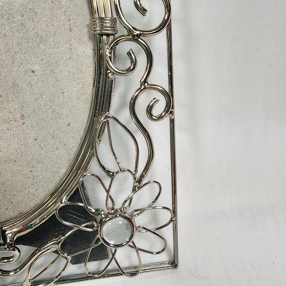 Ornate Metal Wire Picture Frame Silver Tone Floral Design Rectangle & Oval Shape - Picture 3 of 8